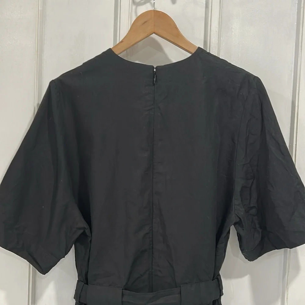 COS Linen Lyocell Belted V Neck Romper Playsuit in Black - Size 12